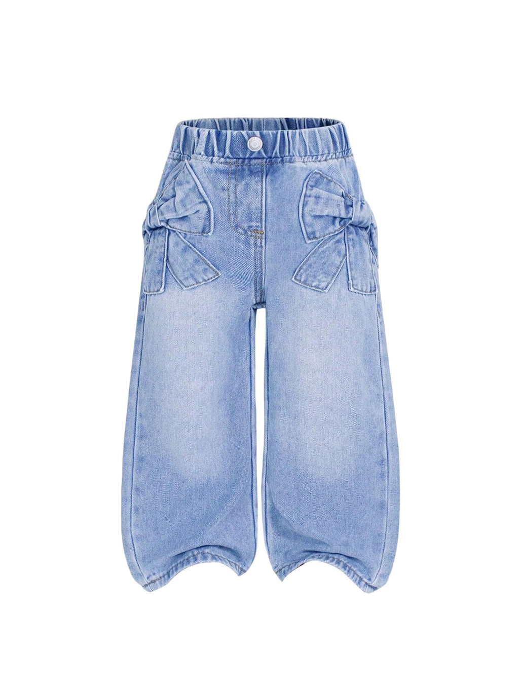WDIRARA Toddler Girl's Bow Wide Leg Jeans Elastic High Waisted Denim Pants Light Wash 5Y