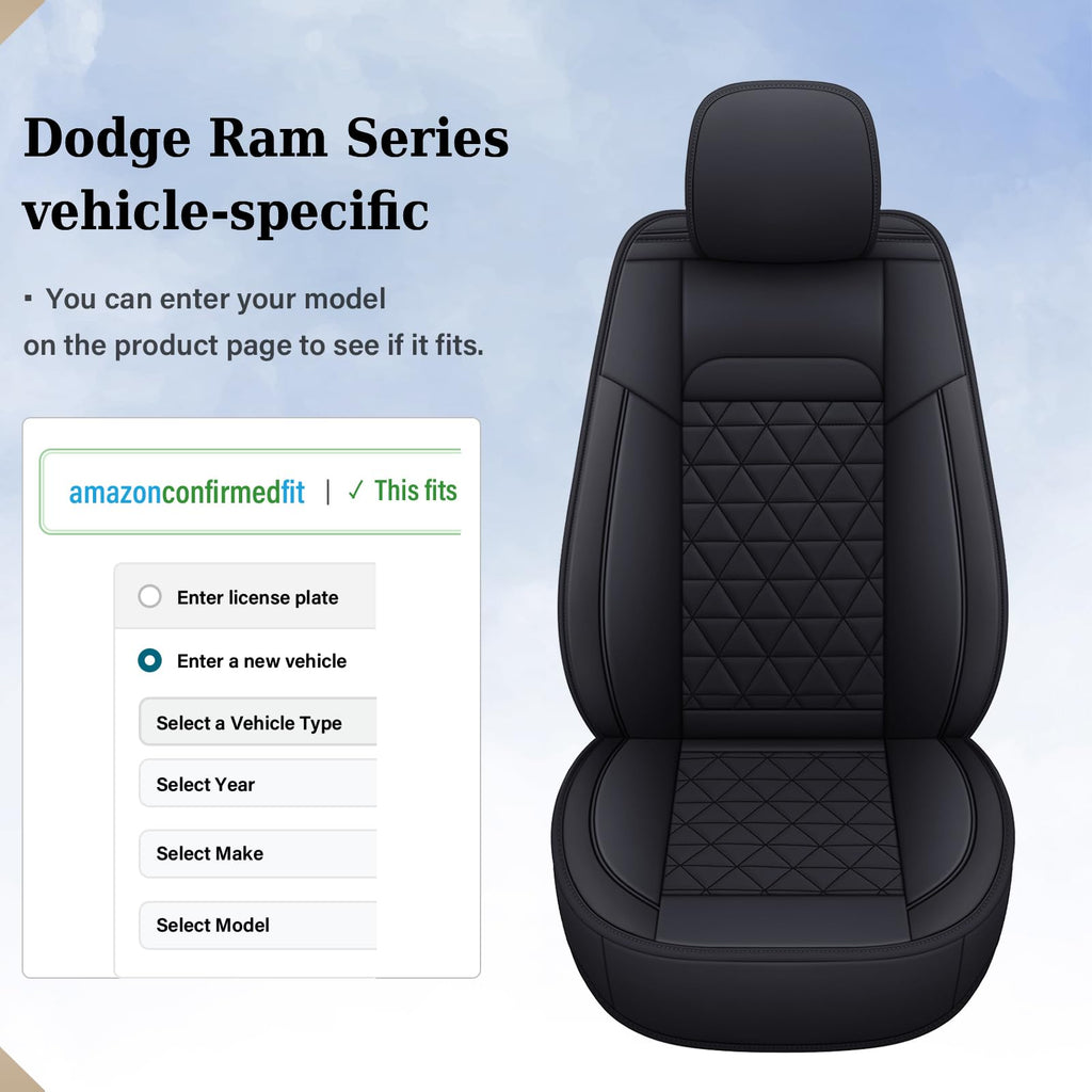 Coverado Ram Seat Covers Full Set, Waterproof Ram 1500 Seat Cover Compatible with 2002-2025 Dodge RAM 1500 2500 3500 Crew Quad Cab with Curved Bench, Black