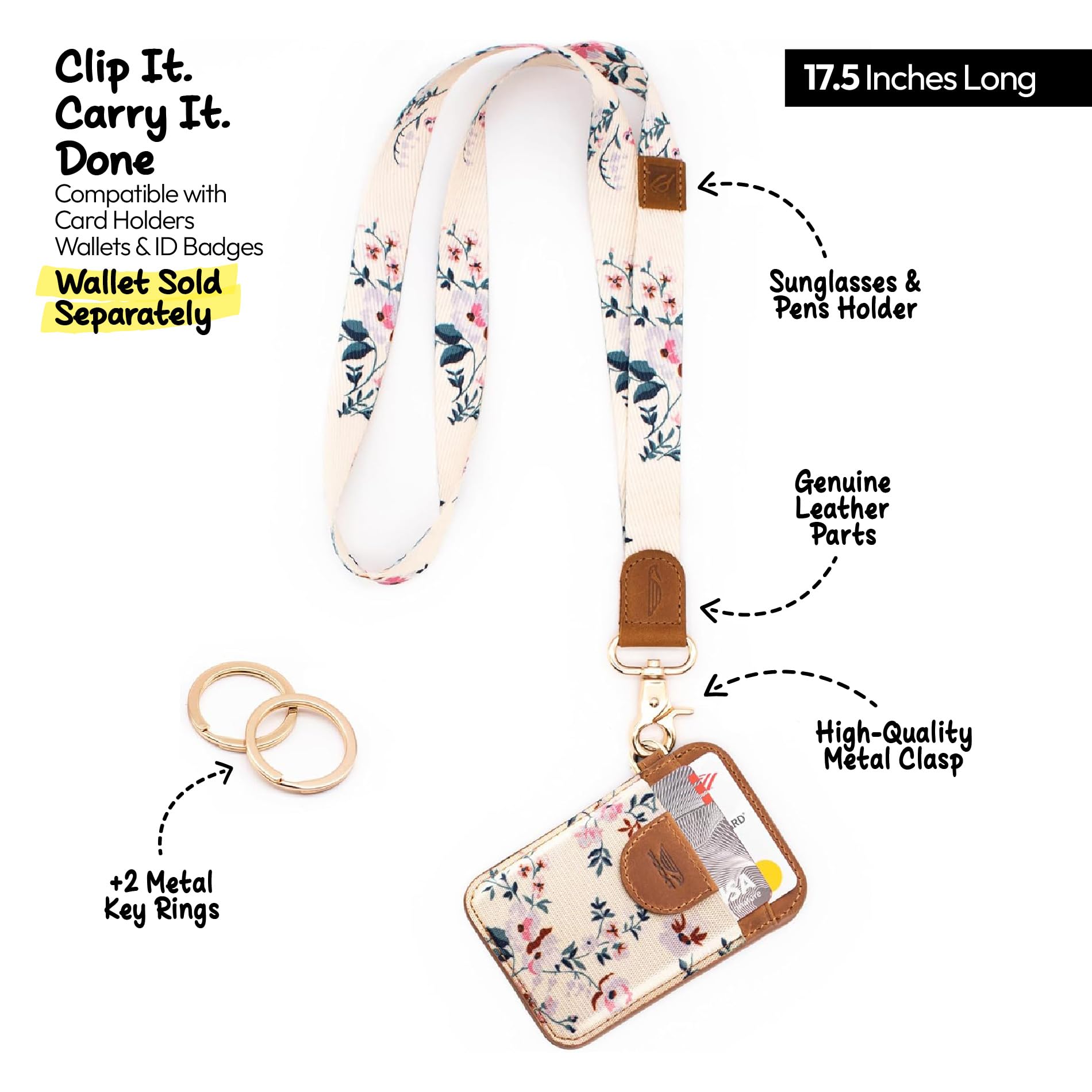 POCKT Cool Neck Lanyard for Keys, Wallets and ID Badge Holders, Key Chain Holder for Men and Women | Bloom