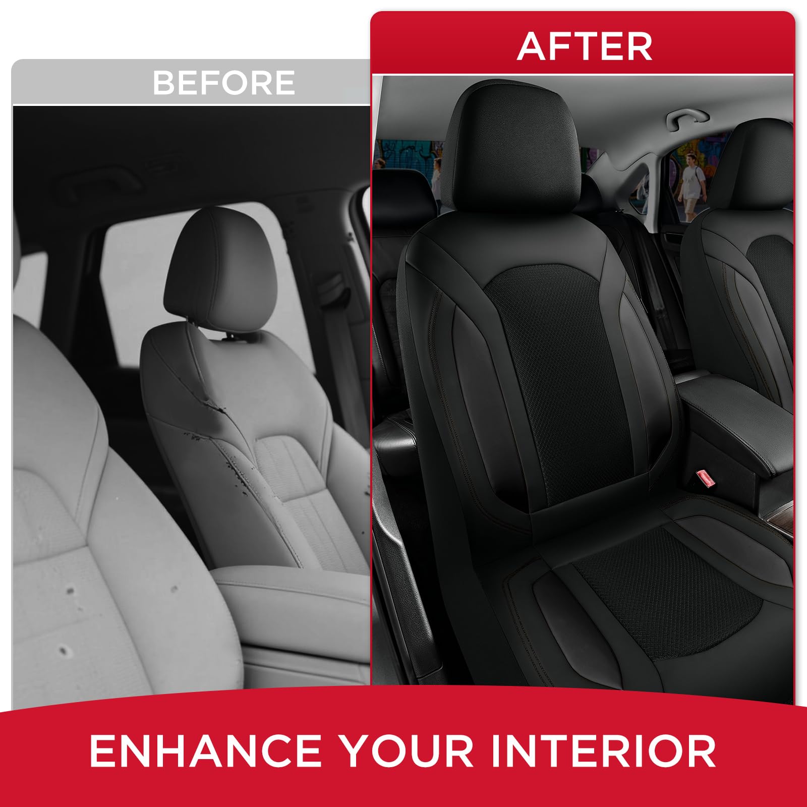 Rubbermaid Leather Mesh Car Seat Covers, Breathable Air Mesh Front Seat Cover, Universal Fit Slip-on Design, Airbag Compatible, Automotive Seat Protector for Most Cars, SUVs, Trucks, Vans-Black