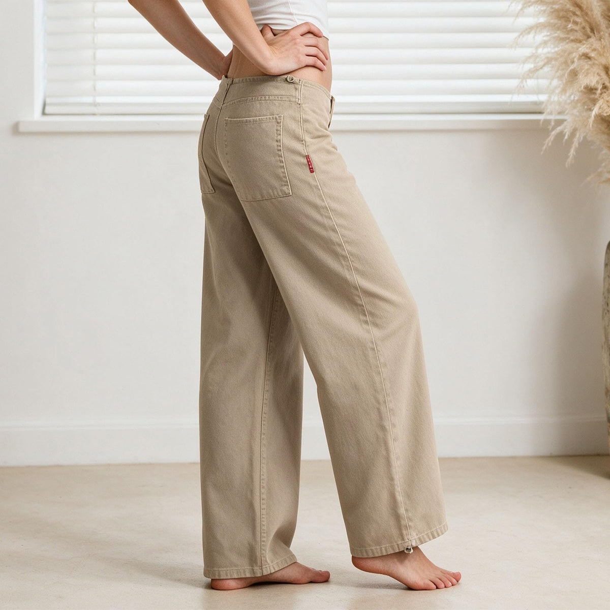 Adjustable Low Rise Jeans for Women Baggy Wide Straight Leg Denim Pants