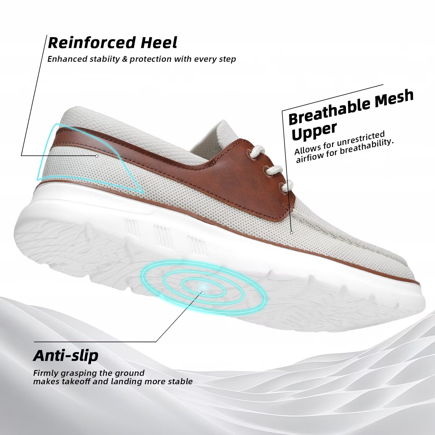 Mens Slip-On Loafers Comfortable Boat Shoes Lace Up Casual Walking Sneakers Mesh Business Oxfords Work Lightweight Soft Sole Beige