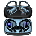 bmani Ear Buds Wireless Earbuds Bluetooth Headphones with 80H Playtime LED Display Case, Over-Ear Hook with Mic, Stereo Sound, Easy Button Controls, Sports Earphones for Running Workout Gym Black