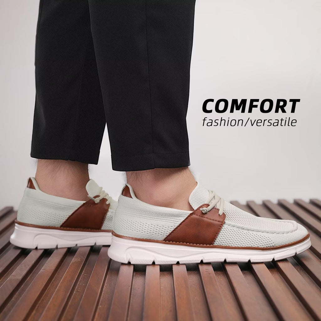 Mens Casual Slip in Boat Shoes Fashion Lightweight Slip On Loafers Walking Beach Sneakers Work Mesh Oxfords Soft Sole Beige