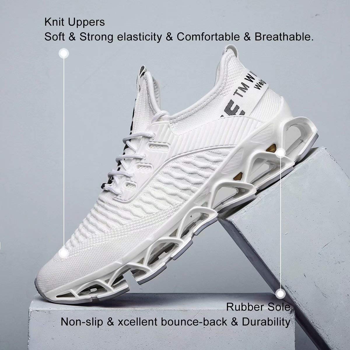 Vooncosir Men's Fashion Sneakers Breathable Mesh Running Shoes Blade Non Slip Soft Sole Casual Athletic Lightweight Walking Shoes(6.5,White)