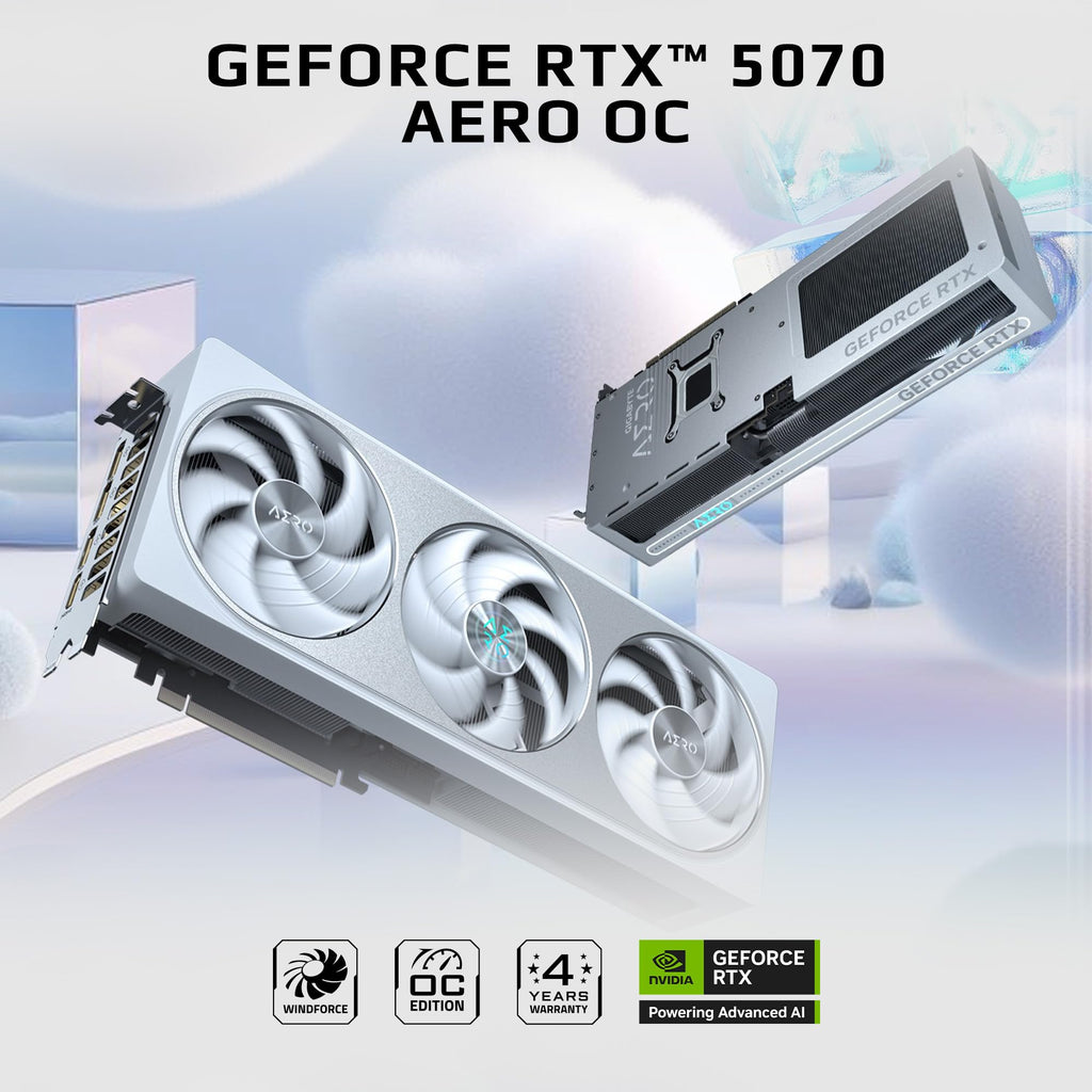 GIGABYTE GeForce RTX 5070 AERO OC 12G Graphics Card, 12GB 192-bit GDDR7, PCIe 5.0, WINDFORCE Cooling System, GV-N5070AERO OC-12GD Video Card, Compatible with Desktop