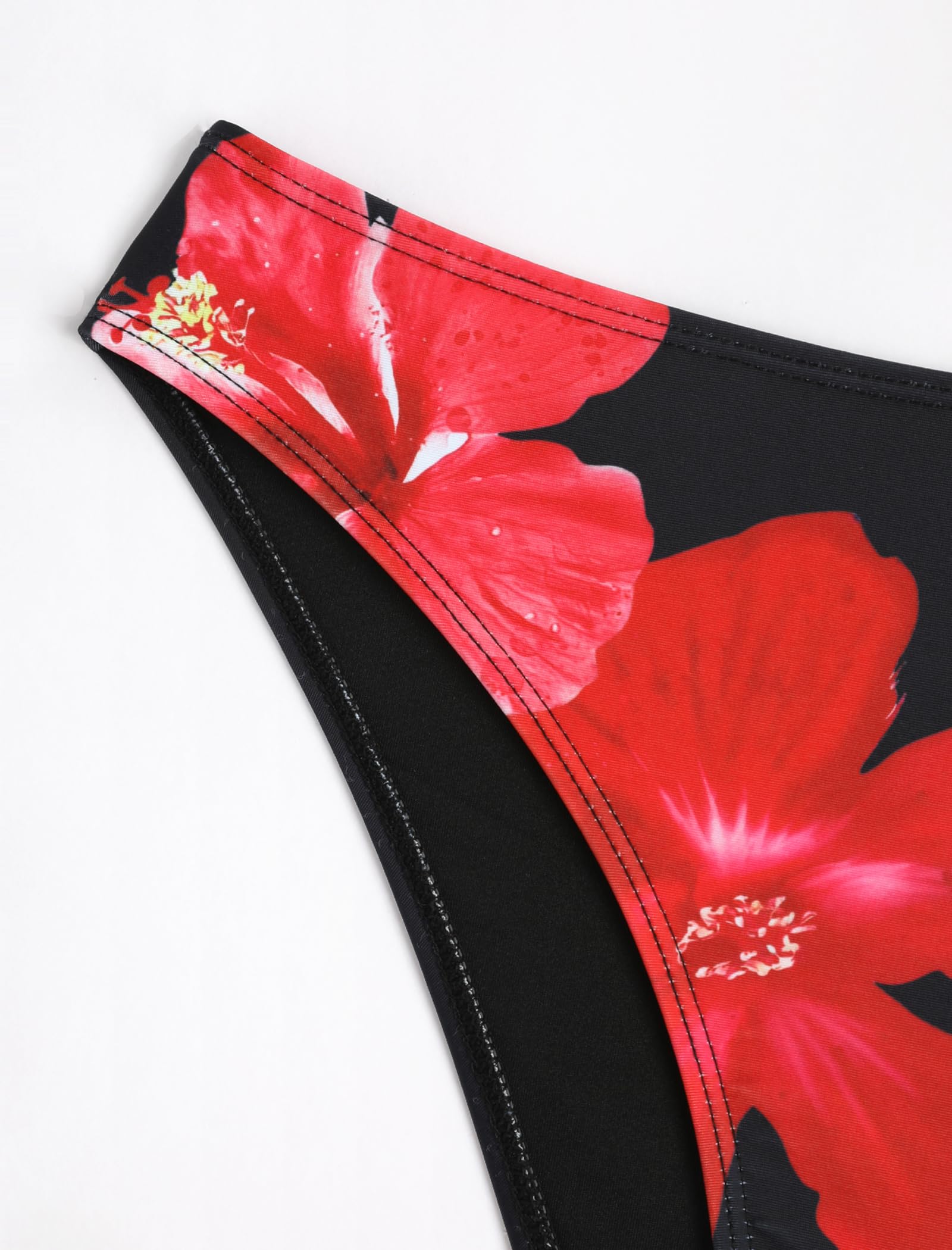 ZAFUL Women's Floral Tankini Swimsuits Bandeau Tummy Control High Cut Tankini Set Two Piece Bathing Suit(1-Red Flower, M)