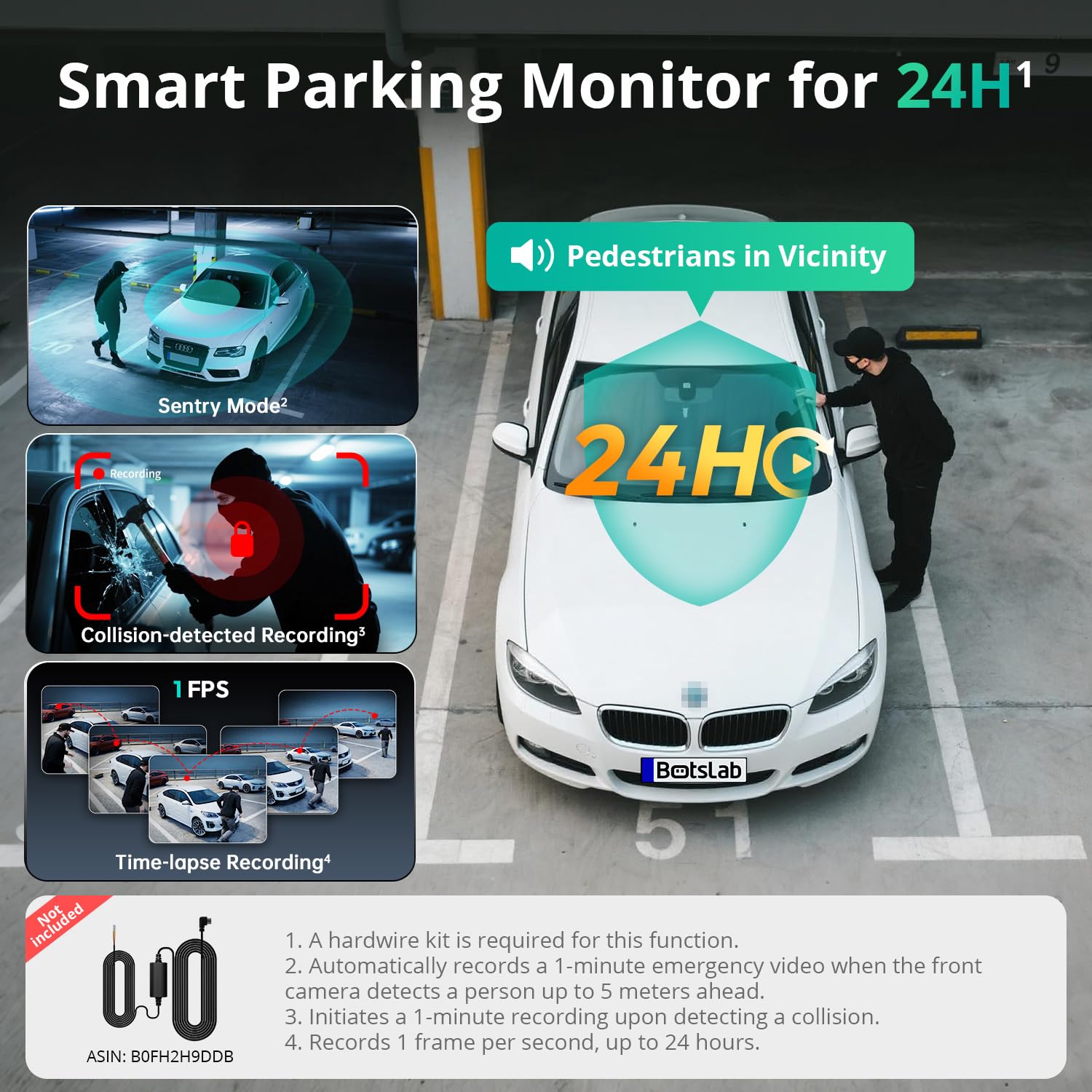 BOTSLAB 3 Channel Dash Cam 4K with 128GB Card, 3.18" Touch Screen, Voice Control, 4K Dash Cam Front and Rear Inside Loop Recording, 5.8GHz WiFi, GPS, Night Vision, WDR, Parking Mode