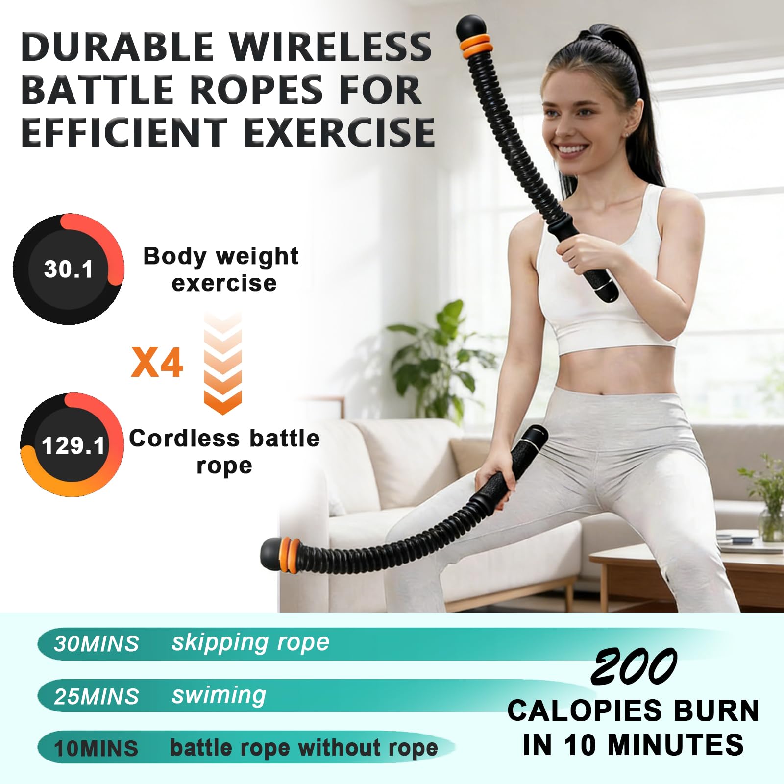 Battle Ropes, for Home Gym, Weighted Cordless Battle Rope, Portable Workout Ropes, Suitable for Low-Impact Cardio Training, Cardio & Muscle Training, Home Gym Equipment for Men & Women