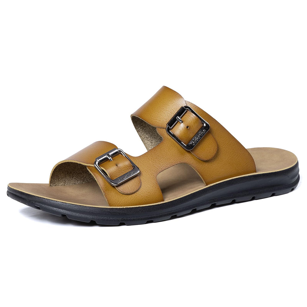 MOGU MAOMAO Mensmicrofiber Leather Flat Sandals 2026 Beach Essentials Mens Sandals Memory Essentials (Khaki, Adult, Men, 11, Numeric, US Footwear Size System, Medium)