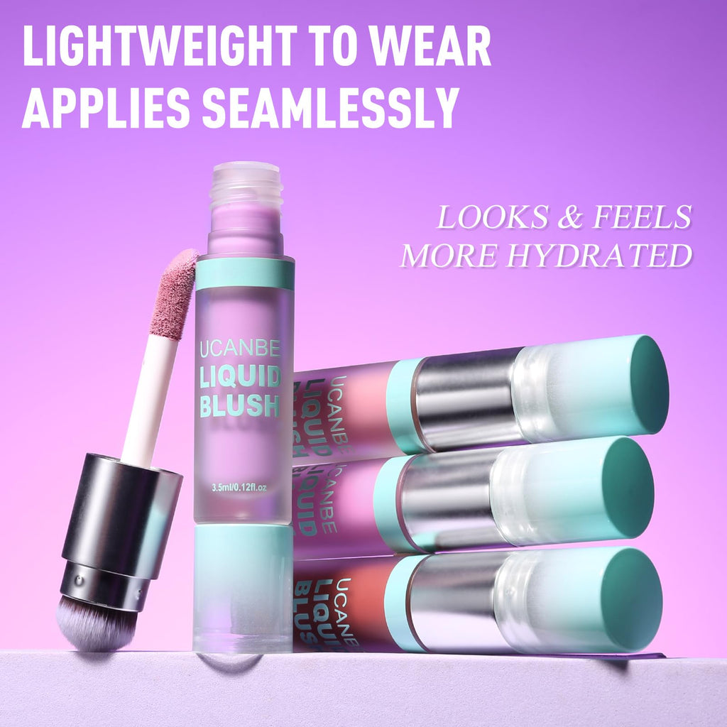 UCANBE Dual-Ended Liquid Blush with Angle Applicator & Built-In Brush, Seamless Buildable Blendable Lightweight Cheek Tint Makeup, Long Lasting Creates Dewy Natural Flush Finish - Serenade Pink