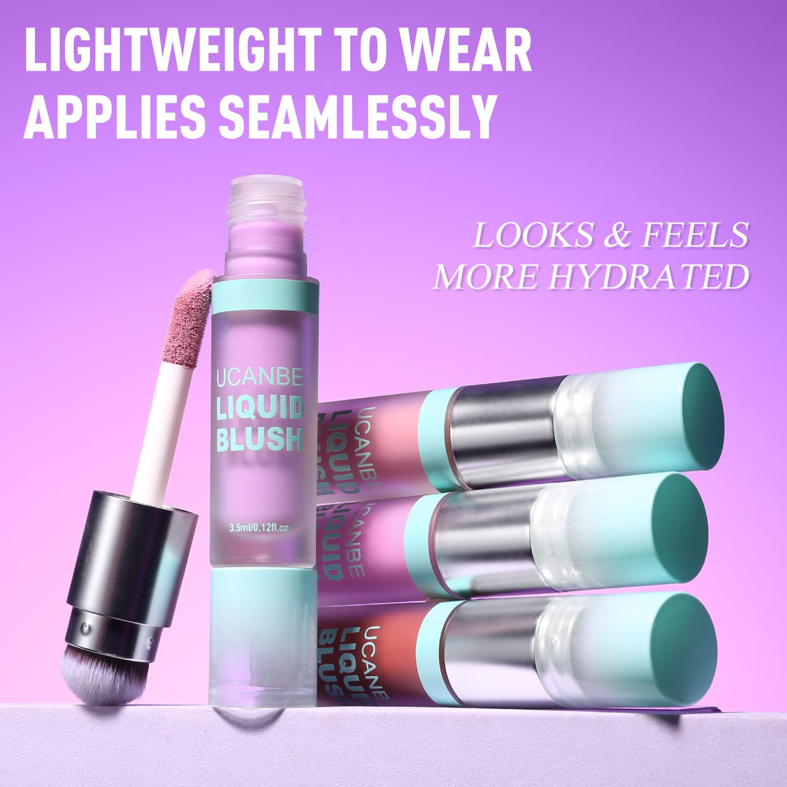 UCANBE Dual-Ended Liquid Blush with Angle Applicator & Built-In Brush, Seamless Buildable Blendable Lightweight Cheek Tint Makeup, Long Lasting Creates Dewy Natural Flush Finish - Serenade Pink