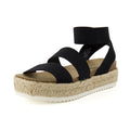 CUSHIONAIRE Mandy Wedge Sandals for Women 2026 – Strappy Platform Sandals with Arch Support, Cute Summer Espadrille-Style Platform Dressy Slip-On, BLACK 9