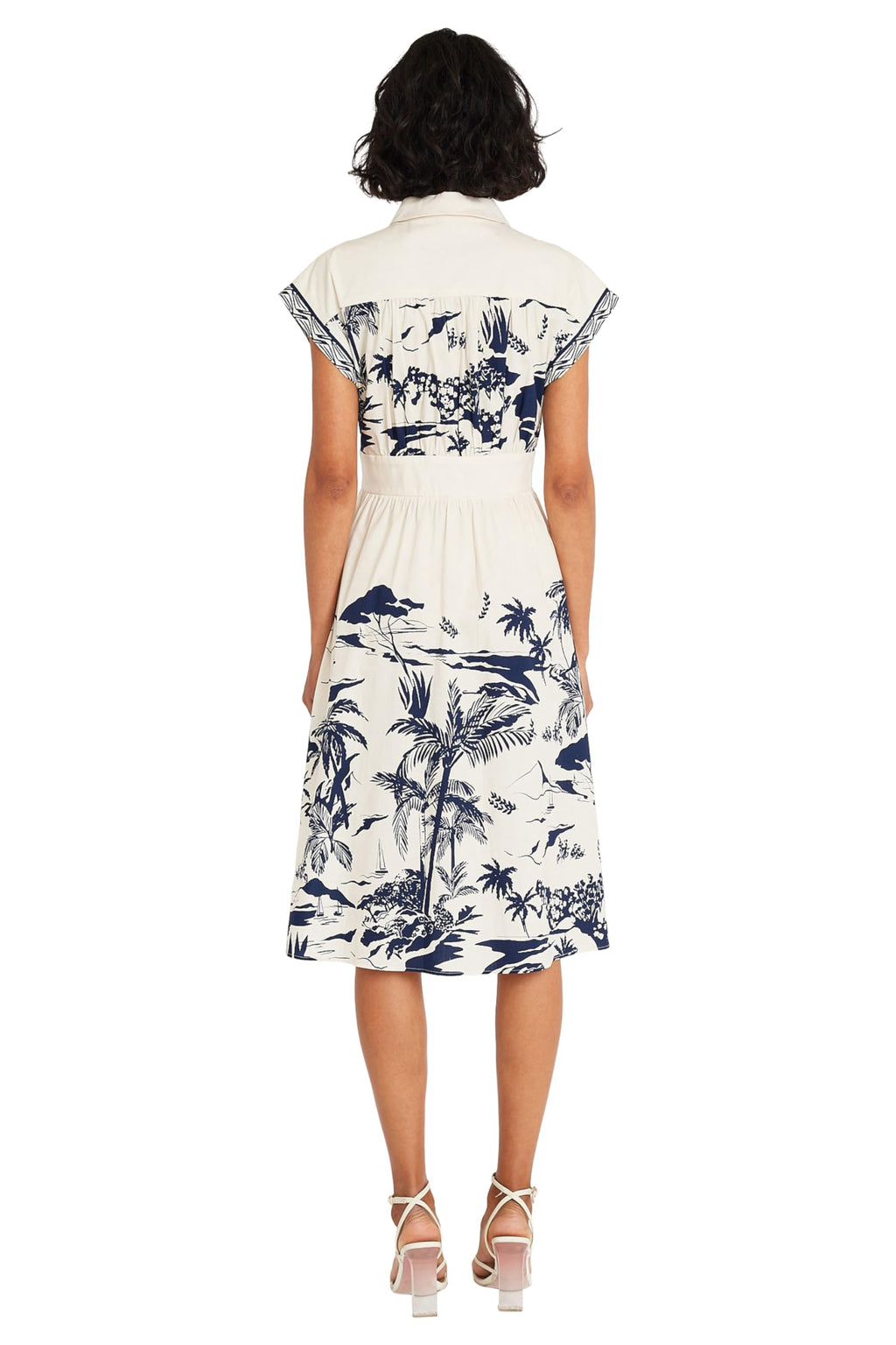 Maggy London Women's Dresses Collared Neck Button Down Dress | Multi Occasion Dresses for Women, Cream/Navy, 0