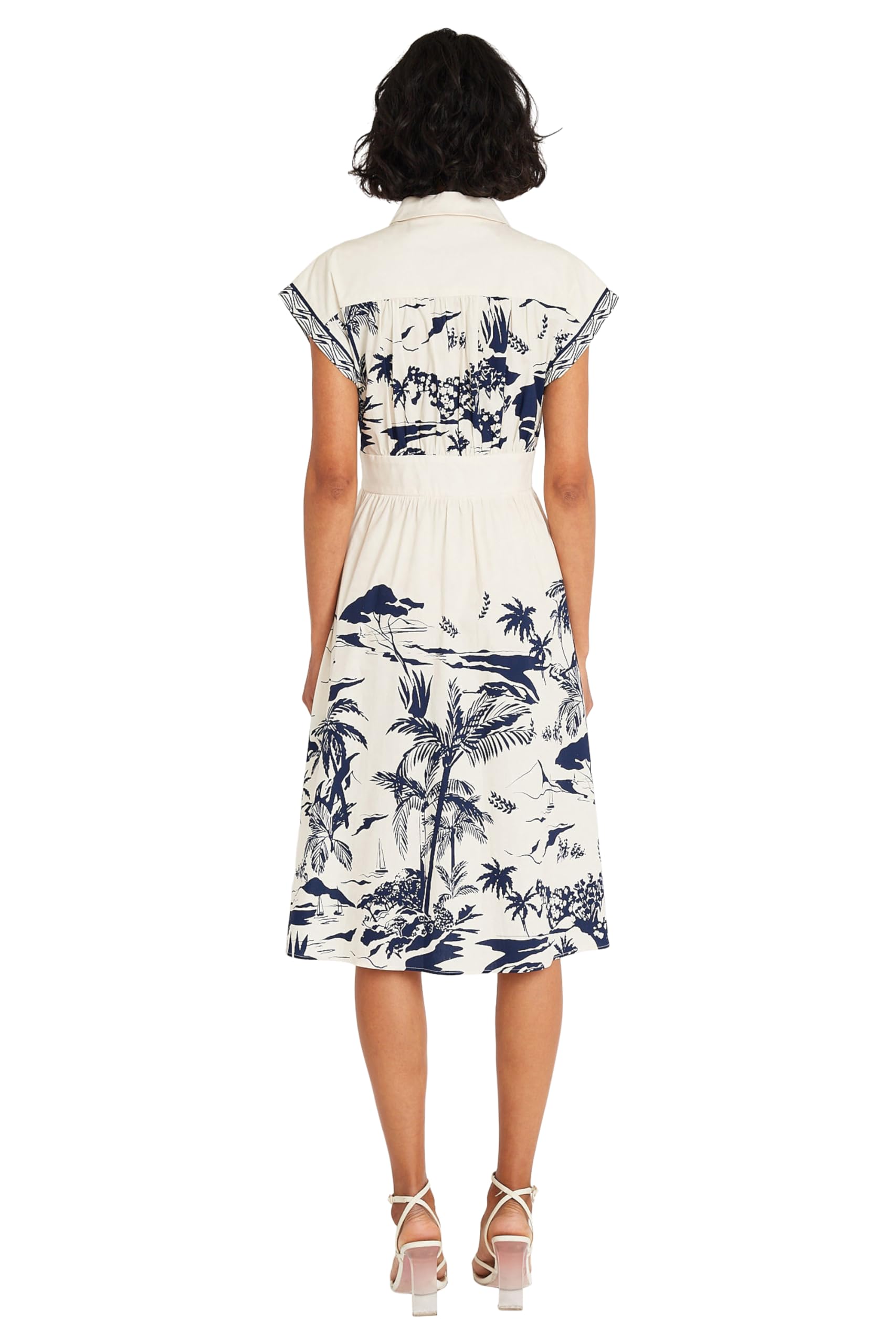 Maggy London Women's Dresses Collared Neck Button Down Dress | Multi Occasion Dresses for Women, Cream/Navy, 0