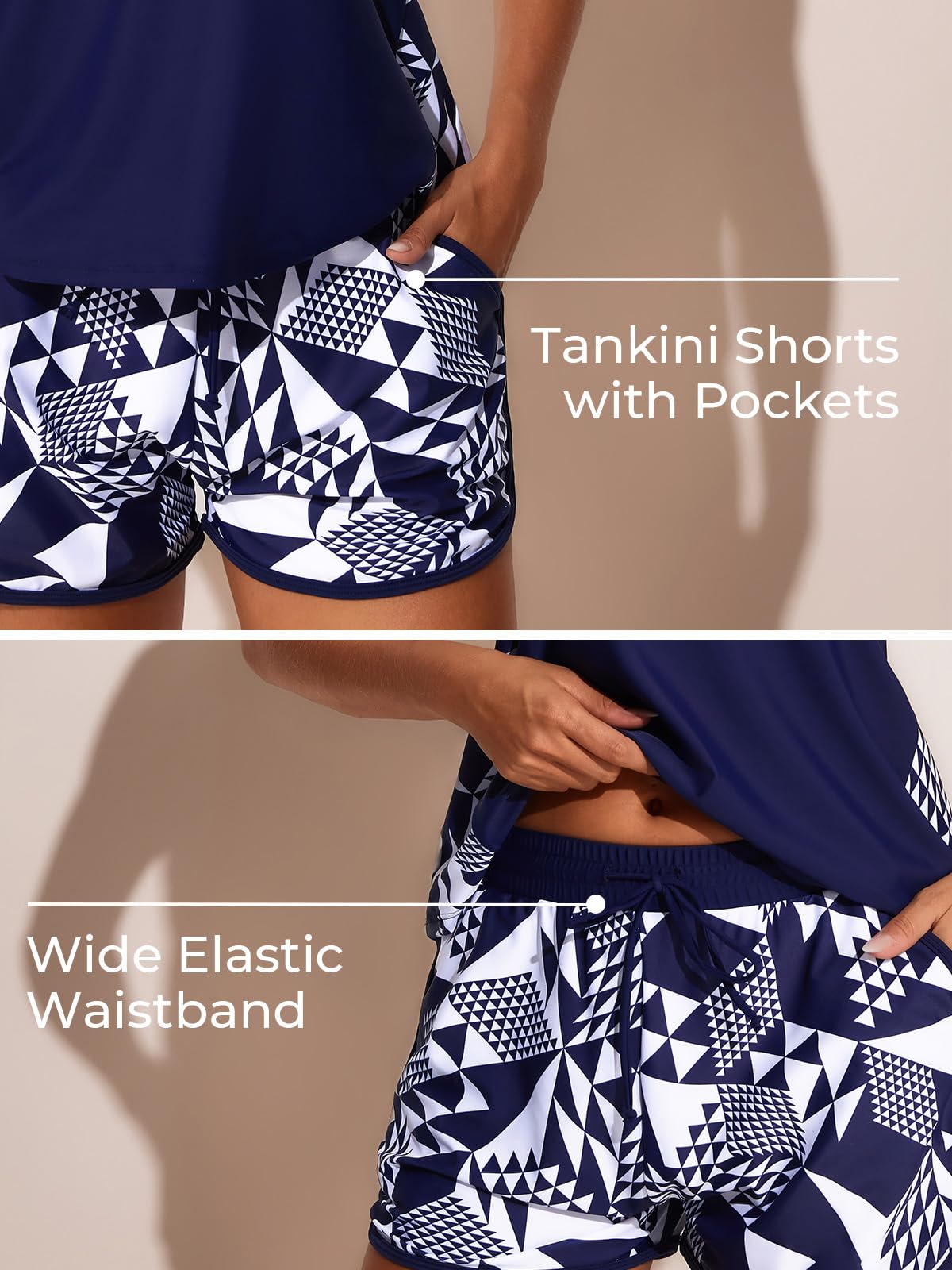 Summer Mae Blouson Tankini Swimsuits for Women 2026 Tummy Control Two Piece Bathing Suits with Sporty Pockets Swim Shorts Cube Size 14