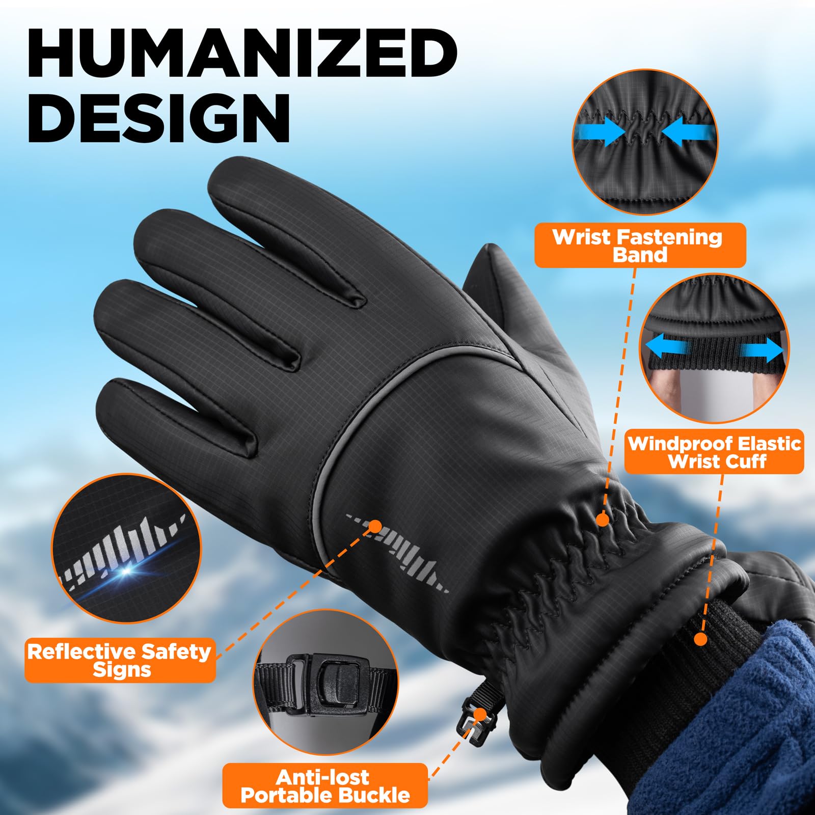 rivmount Waterproof Winter Gloves Women Men, Thermal Ski Gloves for Cold Weather with Warm, Touchscreen, 3M Thinsulate, Windproof for Outdoor, Running, Skiing, Cycling, Working, Snow Size Black M
