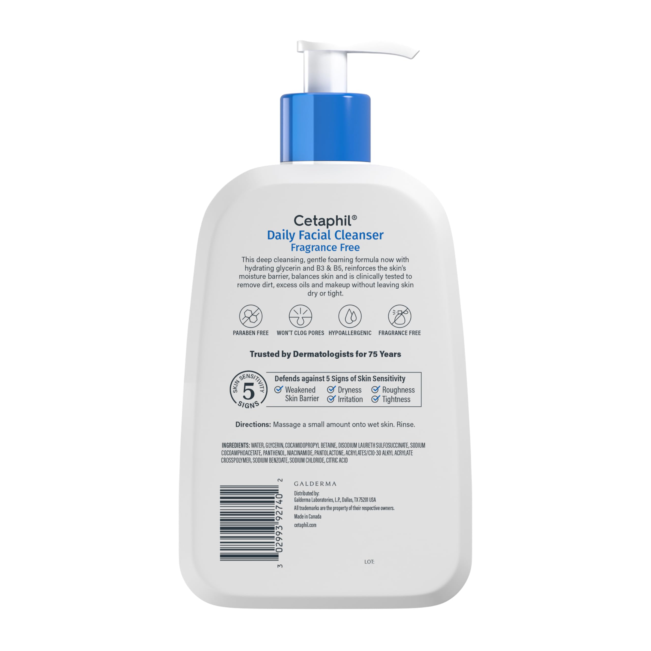 Cetaphil Face Wash, Daily Facial Cleanser for Sensitive, Combination to Oily Skin, 16 Oz, Fragrance Free, Gentle Foaming, Soap Free, Hypoallergenic