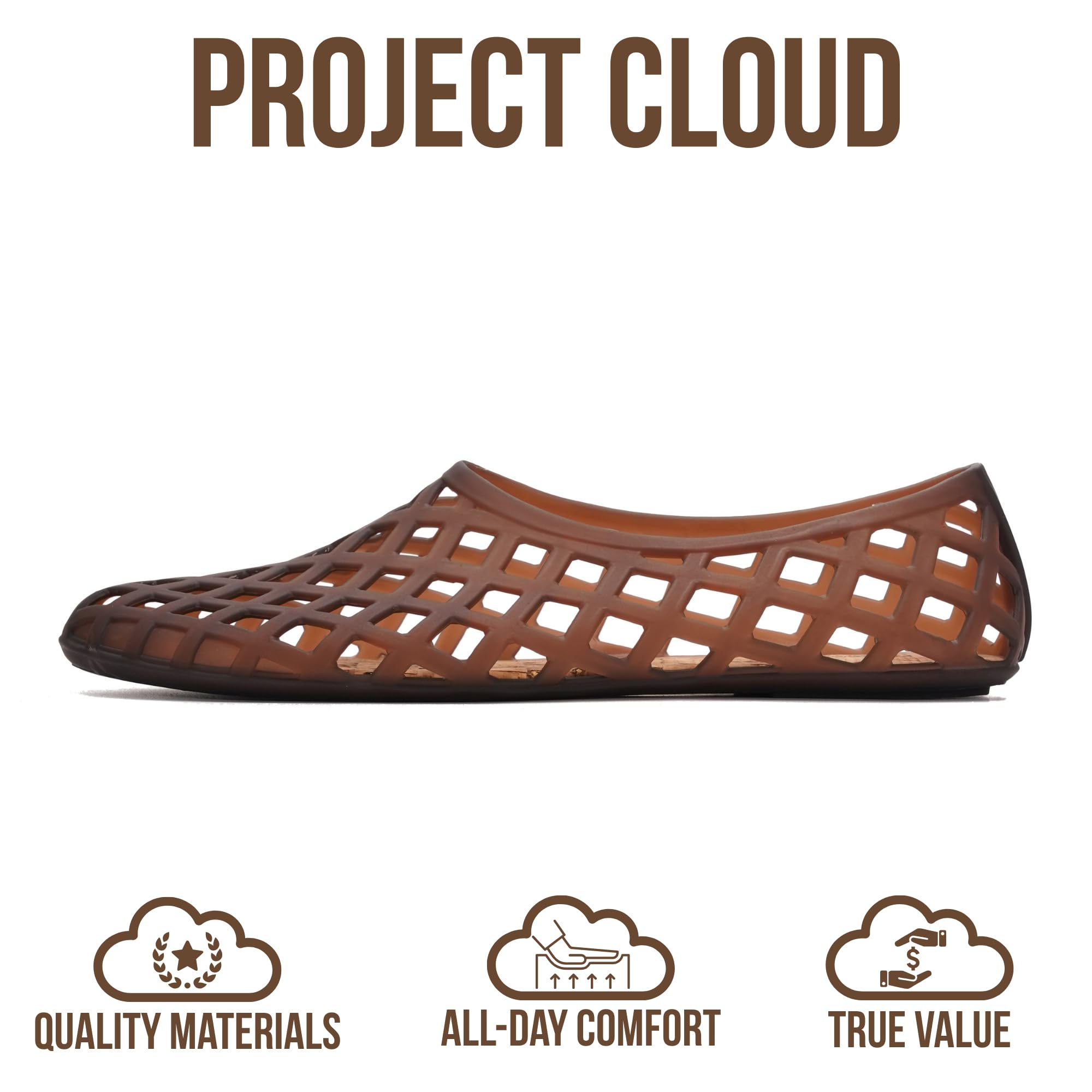 Project Cloud Jelly Shoes Women - Lightweight & Water-Resistant Women's Flats Sandals - Non Slip Womens Shoes - Perfect Summer Jelly Flats for Women 2026 (Jellz, BROWNTRAN,7.5M)