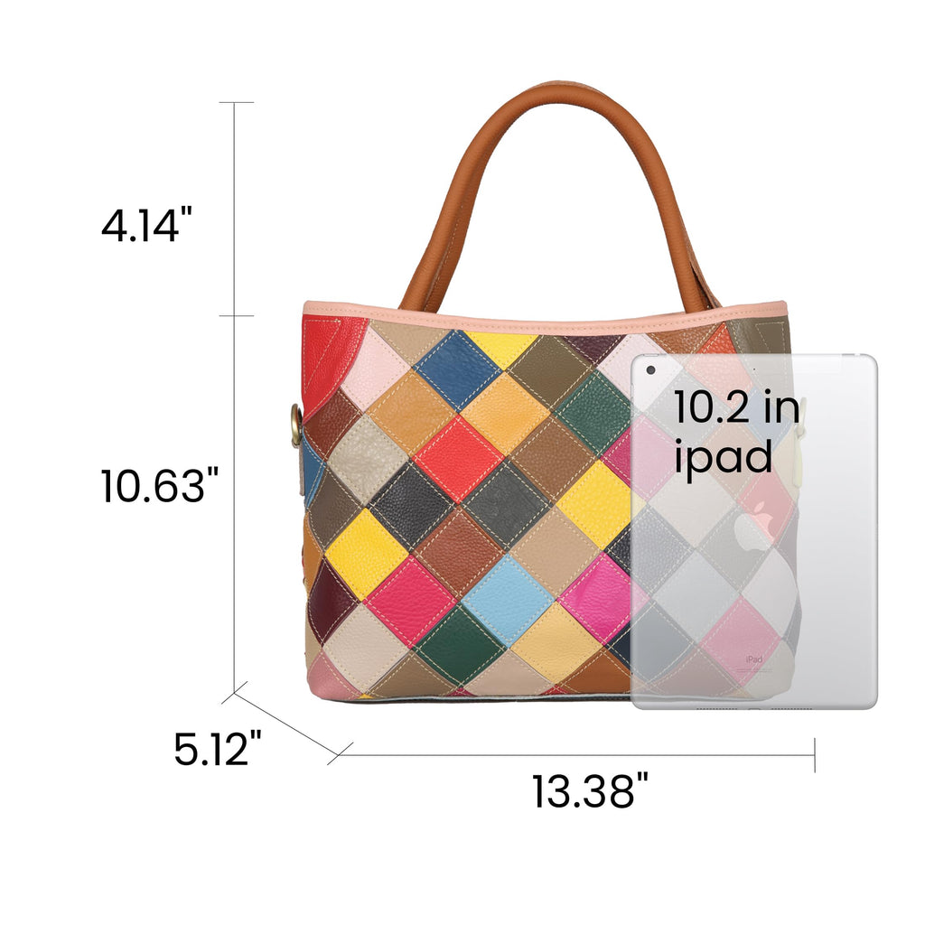 HESHE Leather Hanbags for Women Colorful Tote Purse Large Hobo Shoulder Bag