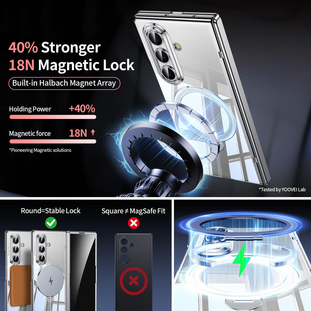 for Galaxy Z Fold 8 Ultra Case Clear with Privacy Screen Protector [Hinge Protection],Fit for Magsafe,Magnetic Kickstand & Ring Holder for Samsung Zfold 8 Ultra Case Silver