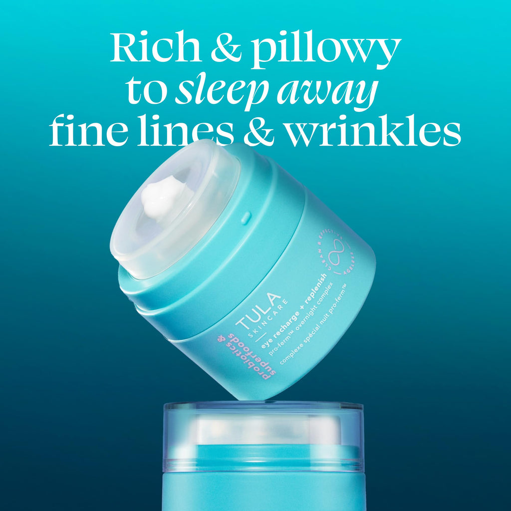TULA Skin Care Eye Recharge + Replenish - Pro-Ferm Overnight Eye Cream with Retinal, Protects & Intensely Hydrates, Minimizes the look of Fine Lines & Wrinkles, 0.5 Fl. oz.