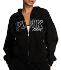 Victoria's Secret PINK Women's Campus Fleece Full-Zip Hoodie Sweatshirt, Pure Black, (M)