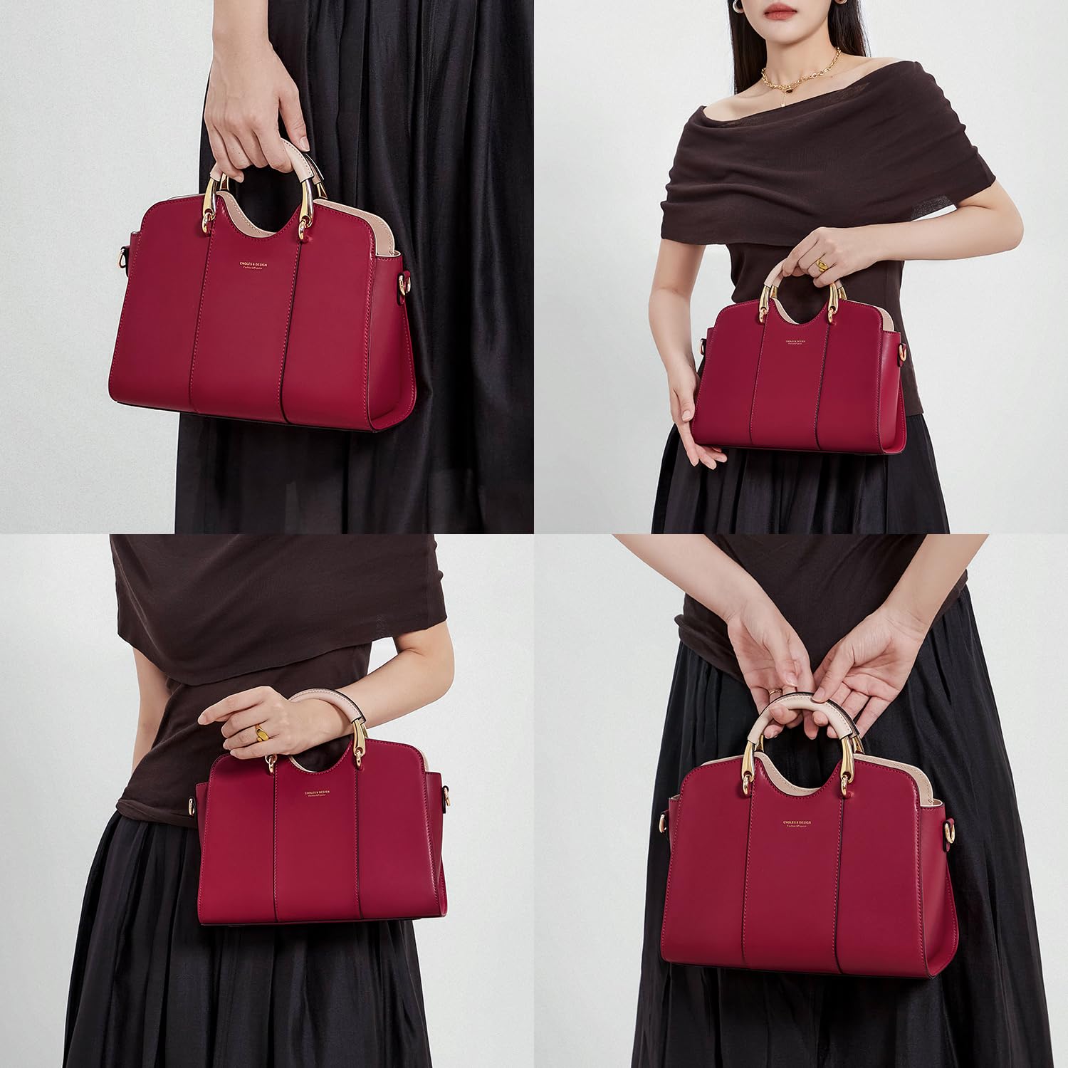 Cnoles Satchel Bag for Women Fashion Leather Ladies Top Handle Tote Shoulder Bag Purses and Handbags Red