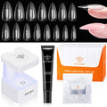 modelones X Nail Gel Kit Almond, 15Sizes Instant Apex False Nail Tips Solid Glue & Mini U/V Lamp, 240Pcs Medium Almond Pre-Building Thick Acrylic Press on Tips LED Light Extension Kit Women Gift