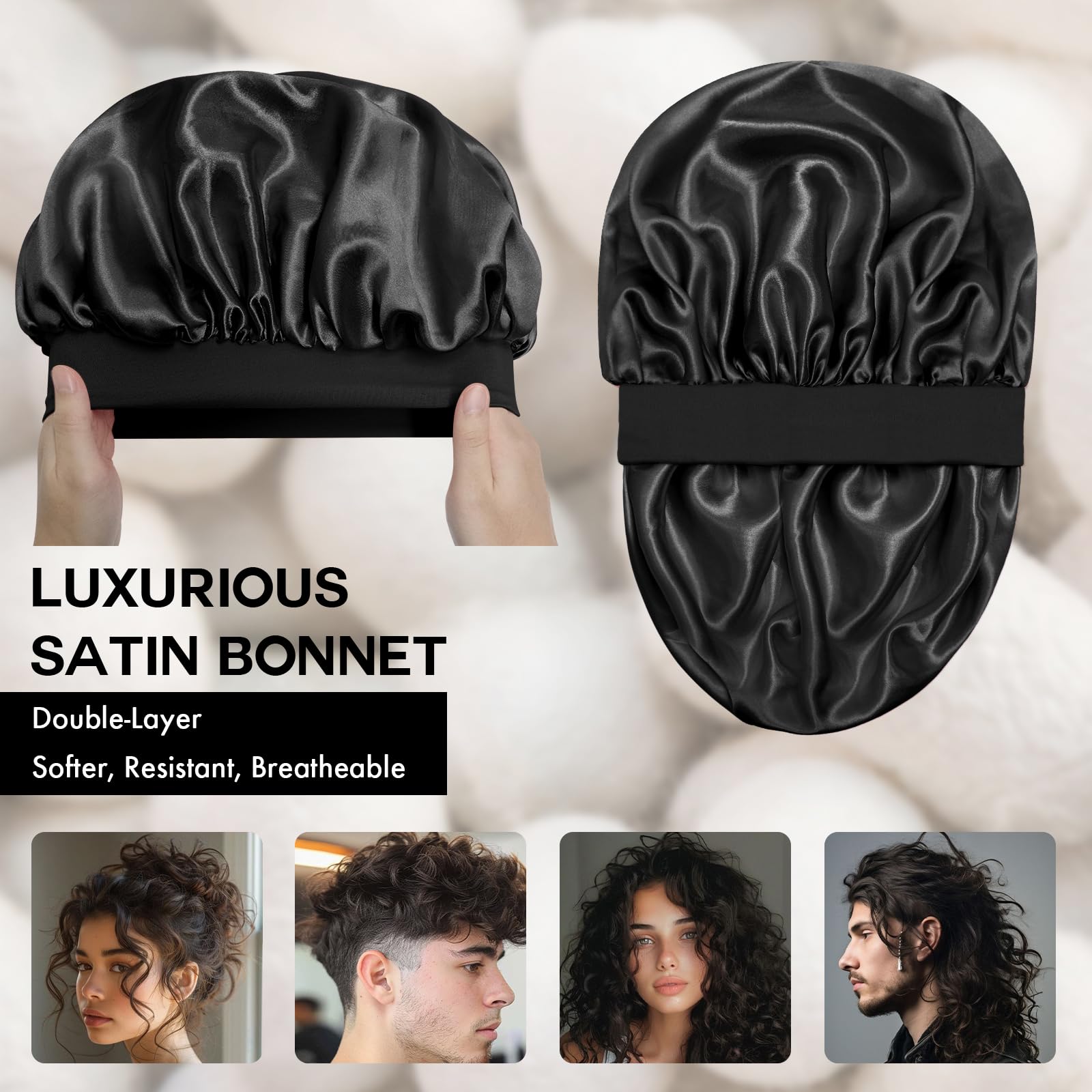 Doitory Satin Silk Bonnet for Sleeping, Double Layer Silk Sleep Cap for Men & Women, Soft Satin Lined Bonnet for Natural & Curly Hair(Black)