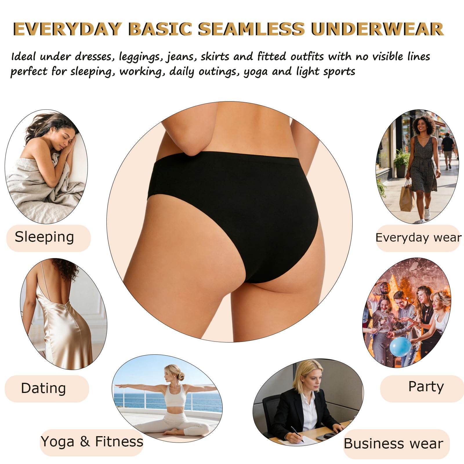 FINETOO 6 Pack Women’s Seamless Hipster Underwear No Show Panties Invisibles Briefs Soft Stretch Bikini Underwears XS-XXL(S)