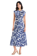 Maggy London - Women's Cap Sleeve Round Neck A-Line Midi Dress - Casual Wedding Guest Dresses - 8