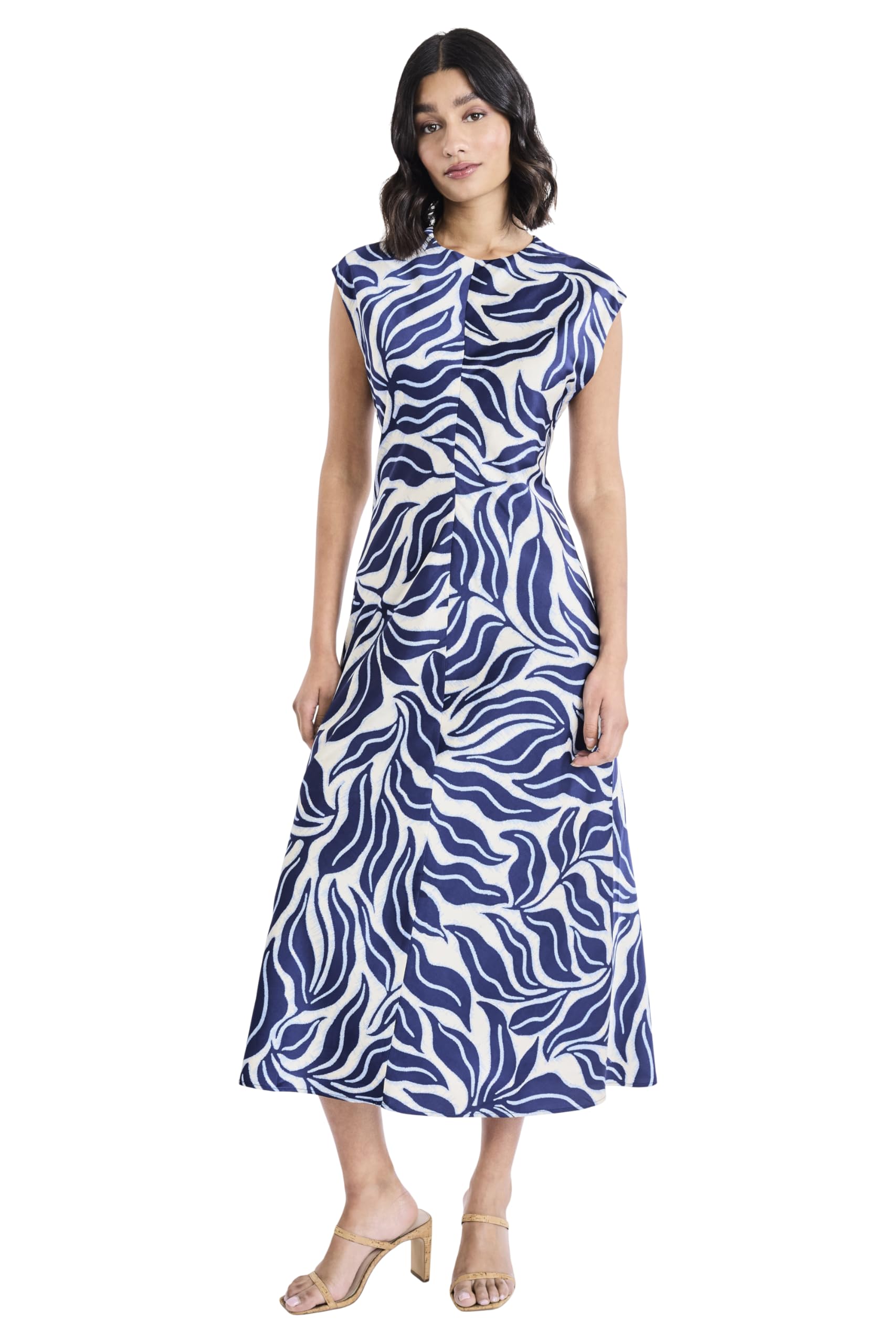 Maggy London - Women's Cap Sleeve Round Neck A-Line Midi Dress - Casual Wedding Guest Dresses - 8