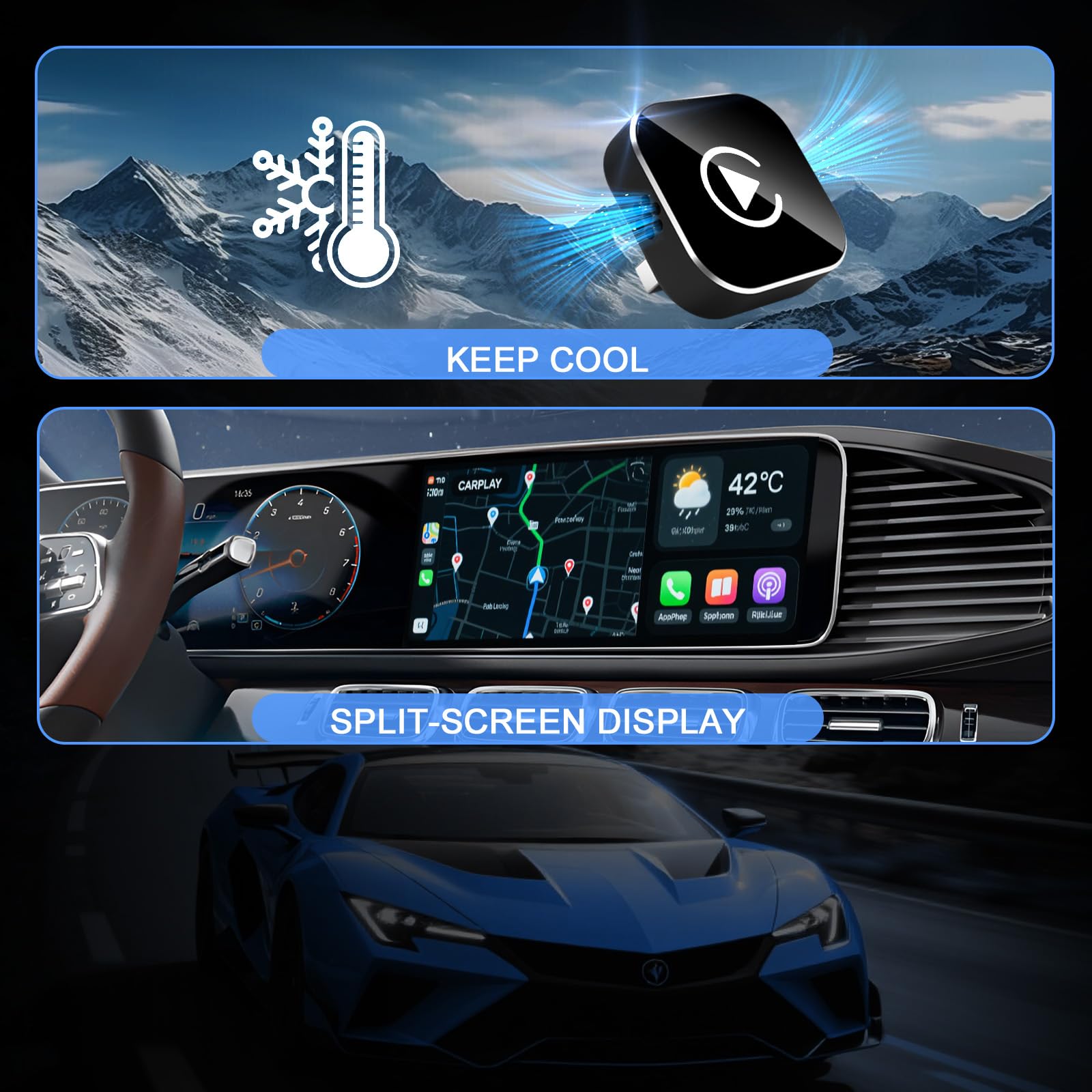 Wireless CarPlay Adapter, 2026 Upgraded Wired to Wireless for Apple CarPlay & Android Auto, Mini USB Design Car Play Adapter with Type-C Extension, Plug and Play, Stable Connection & No Latency