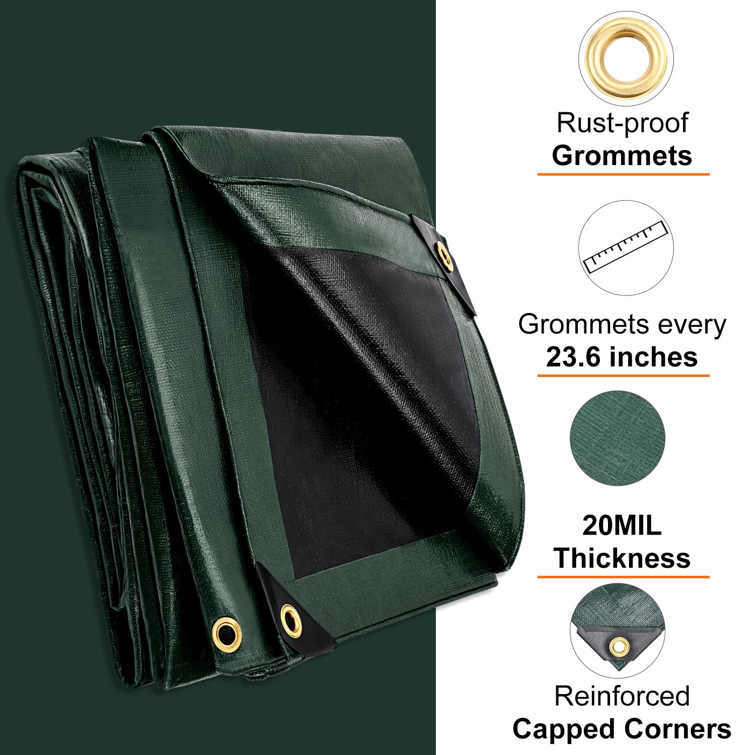 Patiobay Tarp 12x16 Feet, 20 Mil Large Waterproof Tarps Heavy Duty with Brass Grommets, Thick Plastic Tarp, UV Resistant Tear&Fade Resistant, Reinforced Edges for Outdoor Pool Car Camp Tent