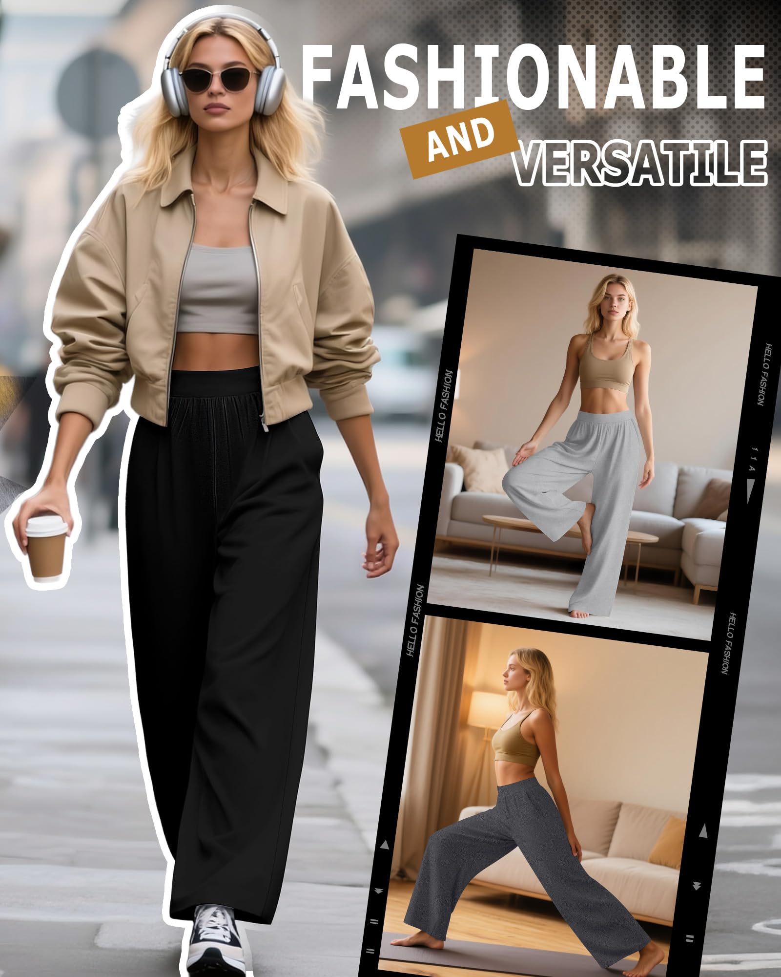 Huukeay 3 Pack Women's Lounge Pants Cozy Sweatpants,Medium,Black, Gray, Light Gray