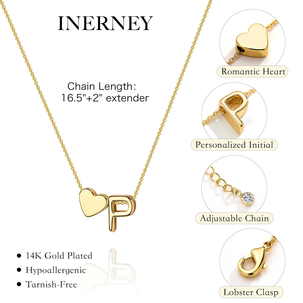 Inerney Gold P Necklace for Girl, Letter P Necklace with Heart Pendant, 14K Gold Plated Initial Jewelry for Women, Dainty Gift for Mom Wife Girlfriend