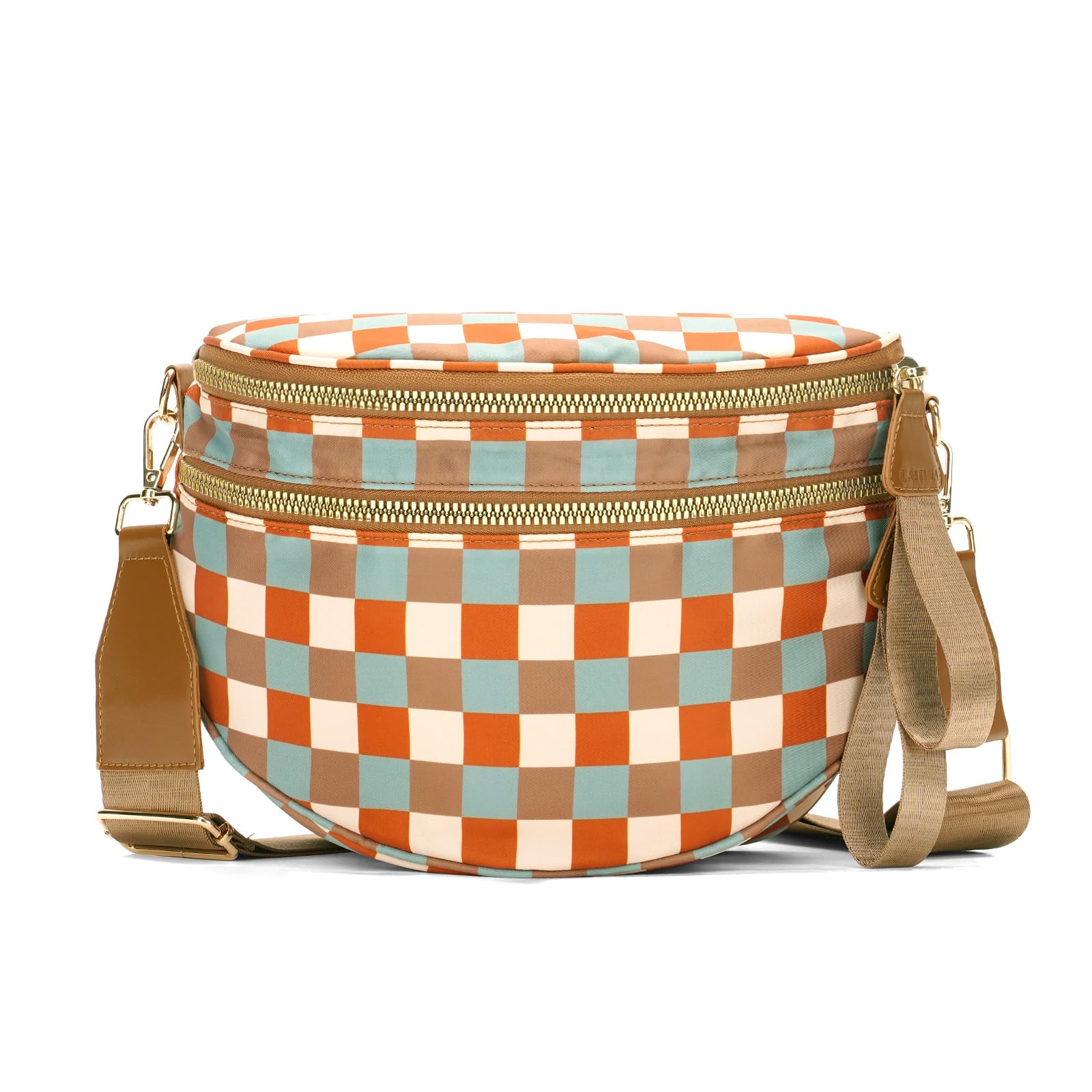 Jooniter Checkered Crossbody Bag Nylon Bum Bags for Women Spacious Handbags Purse Fanny Packs with Shoulder Strap (Multicolor Checkered)