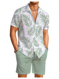 WDIRARA Men's Hawaiian Matching Set Summer Beach 2 Piece Outfits Tropical print Shirts and Shorts Mint Green Medium