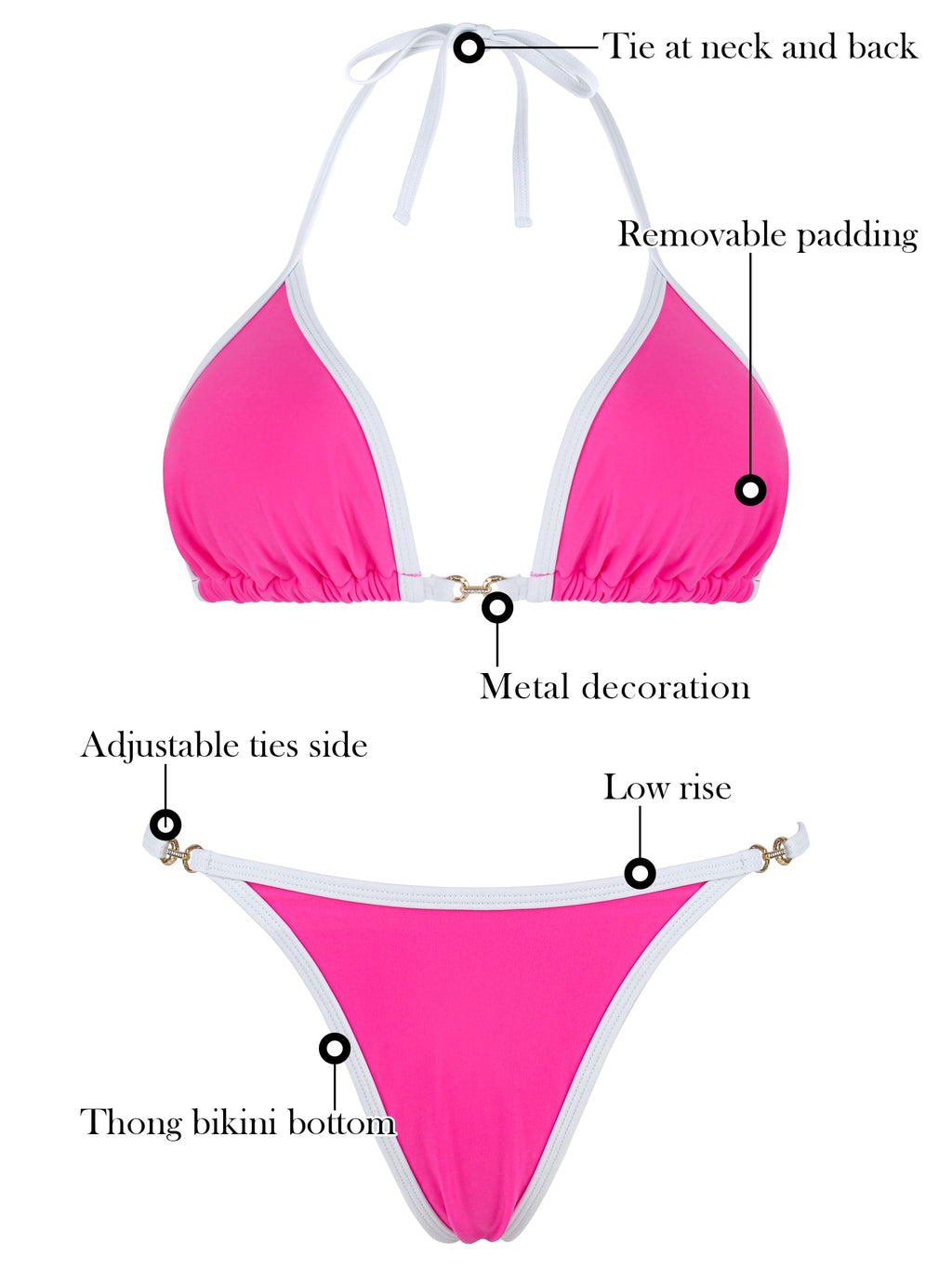 RELLECIGA Women's Thong Bikini Set Triangle Halter Brazilian Two Piece Swimsuit(Hot Pink,Large