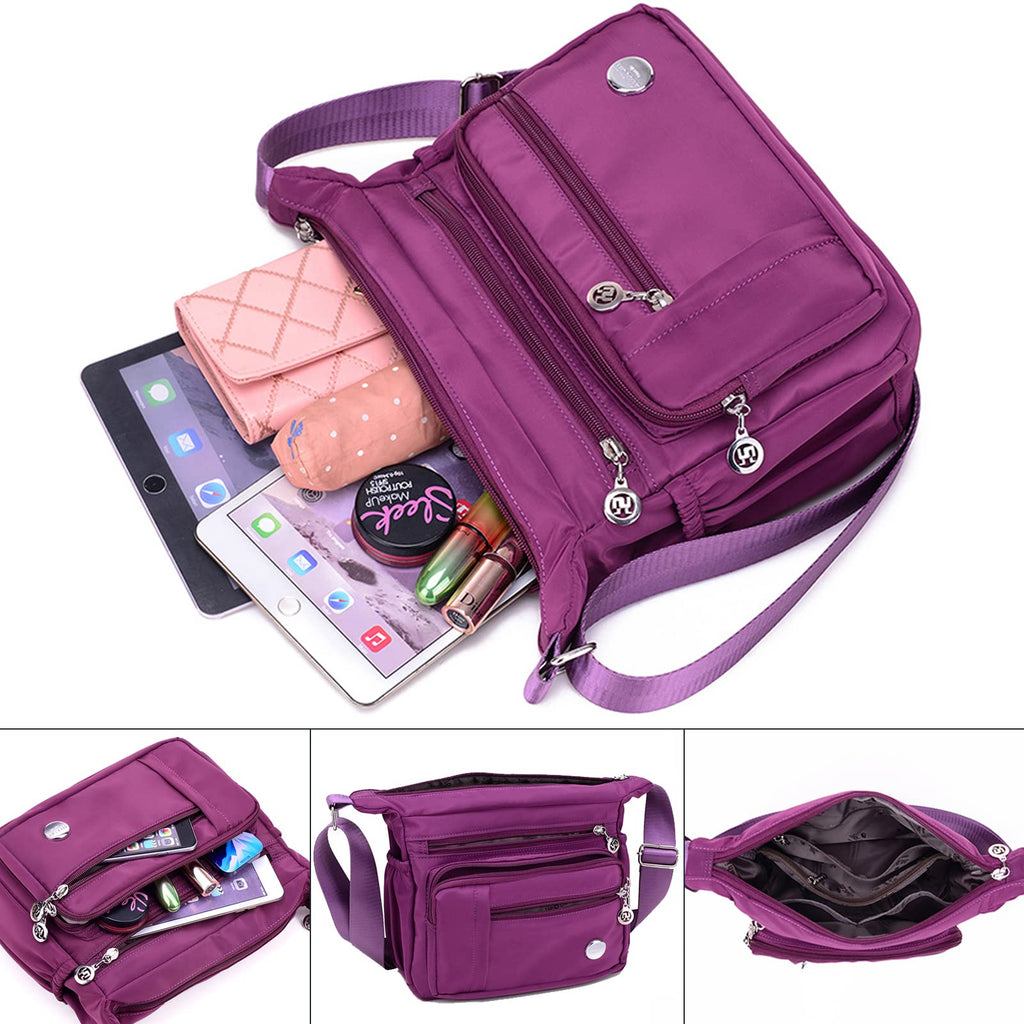 Blostirno Women's Crossbody Bag Nylon Waterproof Shoulder Handbags Purses Travel Bags with Muitipockets Black L