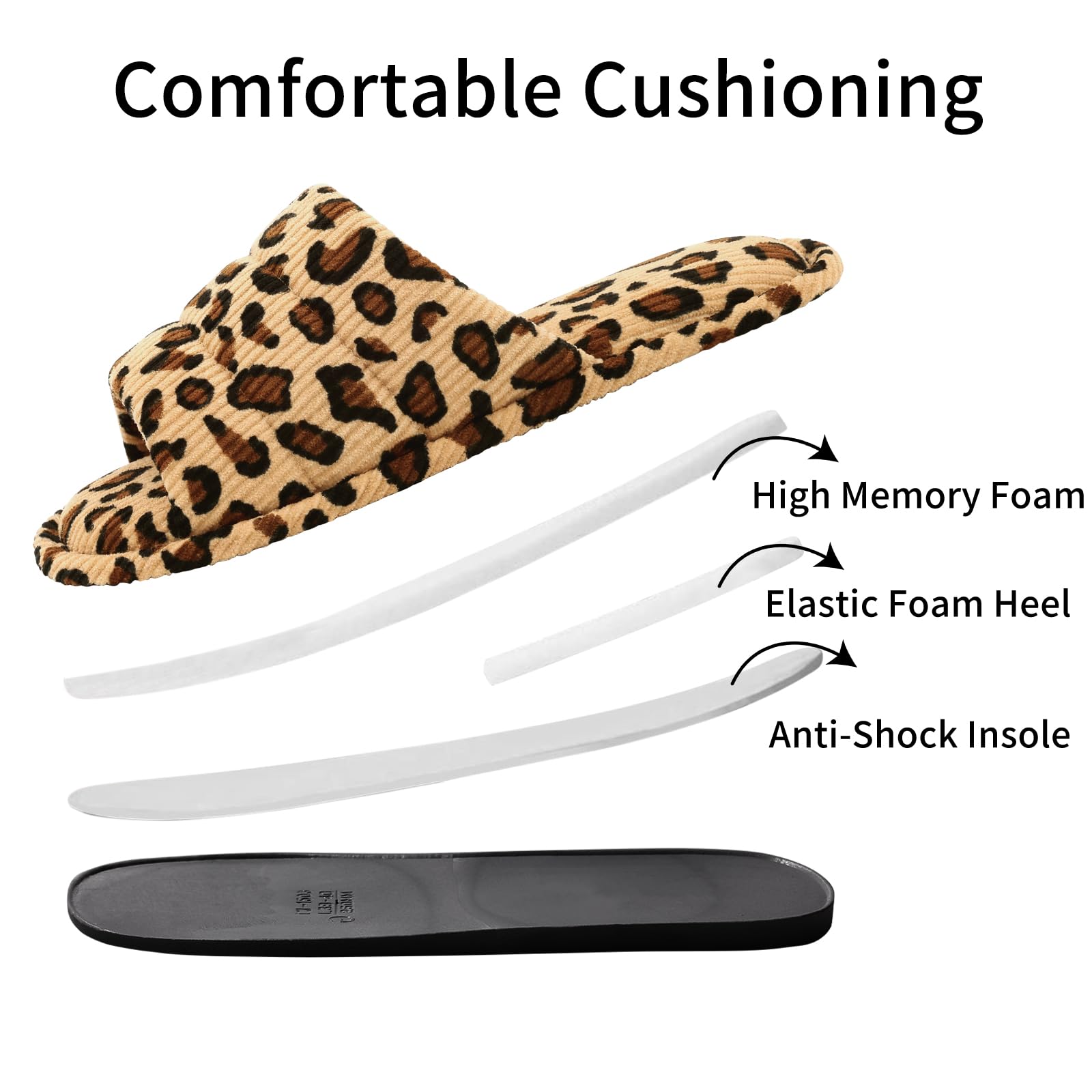 shevalues Summer House Slippers for Women Men Breathable Corduroy Indoor Slippers Slip-on Open Toe Bedroom Shoes with Memory Foam, Leopard 7.5-8.5 Women Men/6-7men