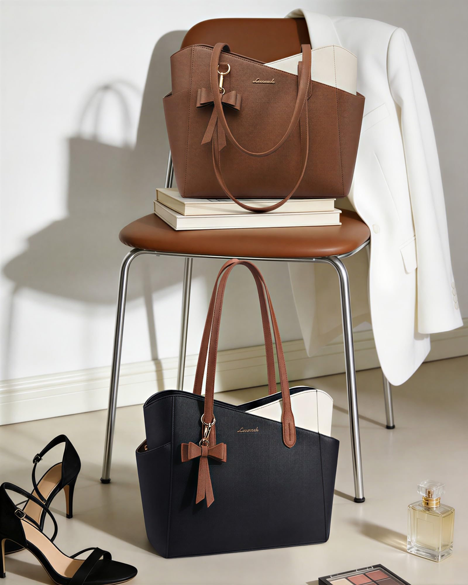LOVEVOOK Small Tote Purse for Women, 2026 Structured PU Leather Handbags with Top Handle, Elegant Satchel Shoulder Bag Brown