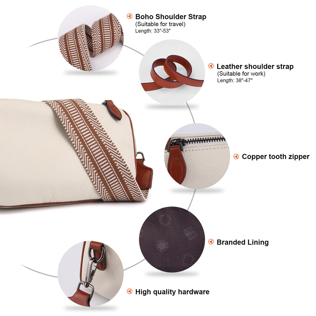 Leather Purse Crossbody Bag for Women: Genuine Leather Boho Purses for Women Trendy - Small Shoulder Cross Body Bag (06 Beige With Brown)