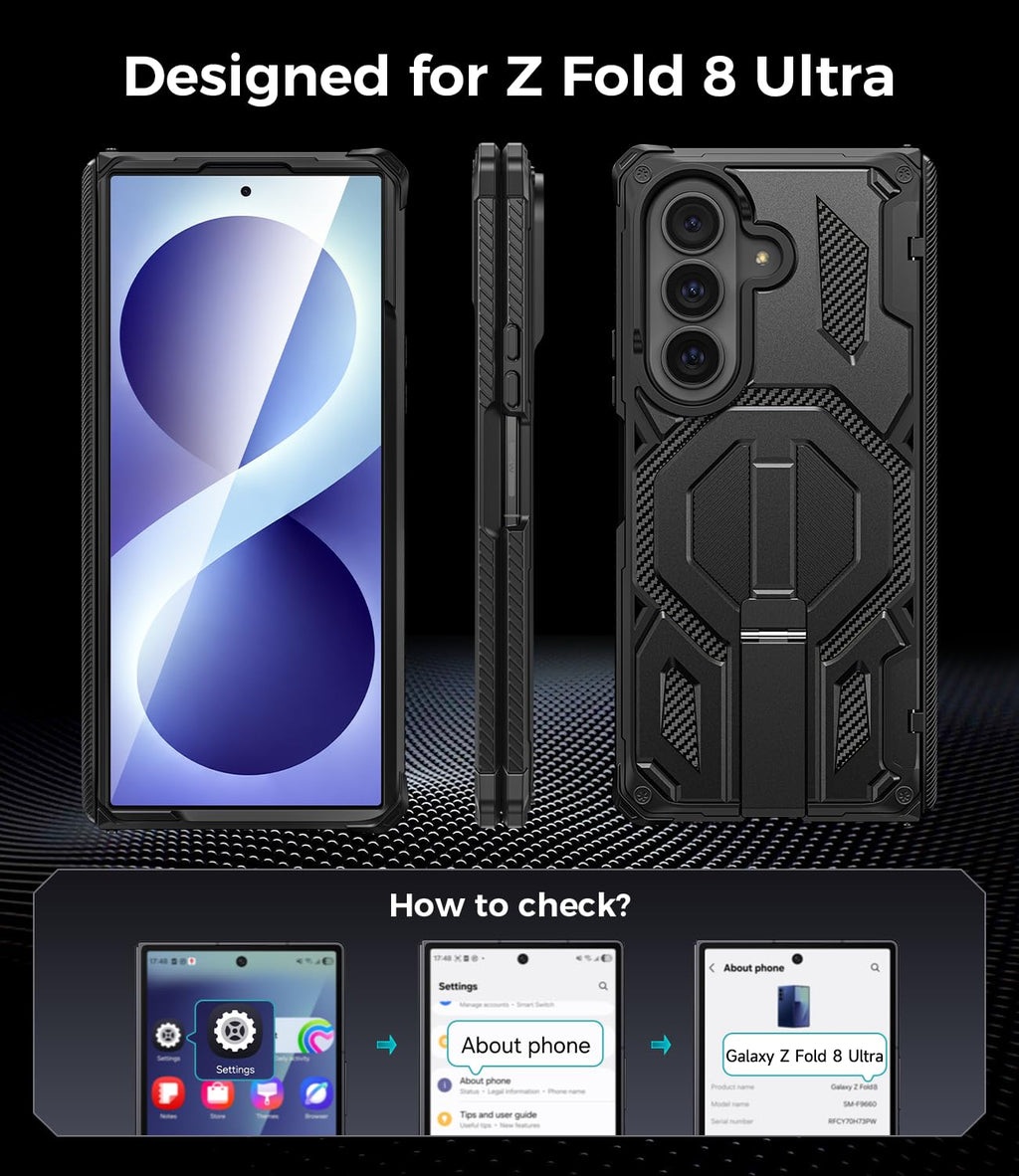 for Samsung Galaxy Z Fold 8 Ultra Case with Invisible Kickstand, Black