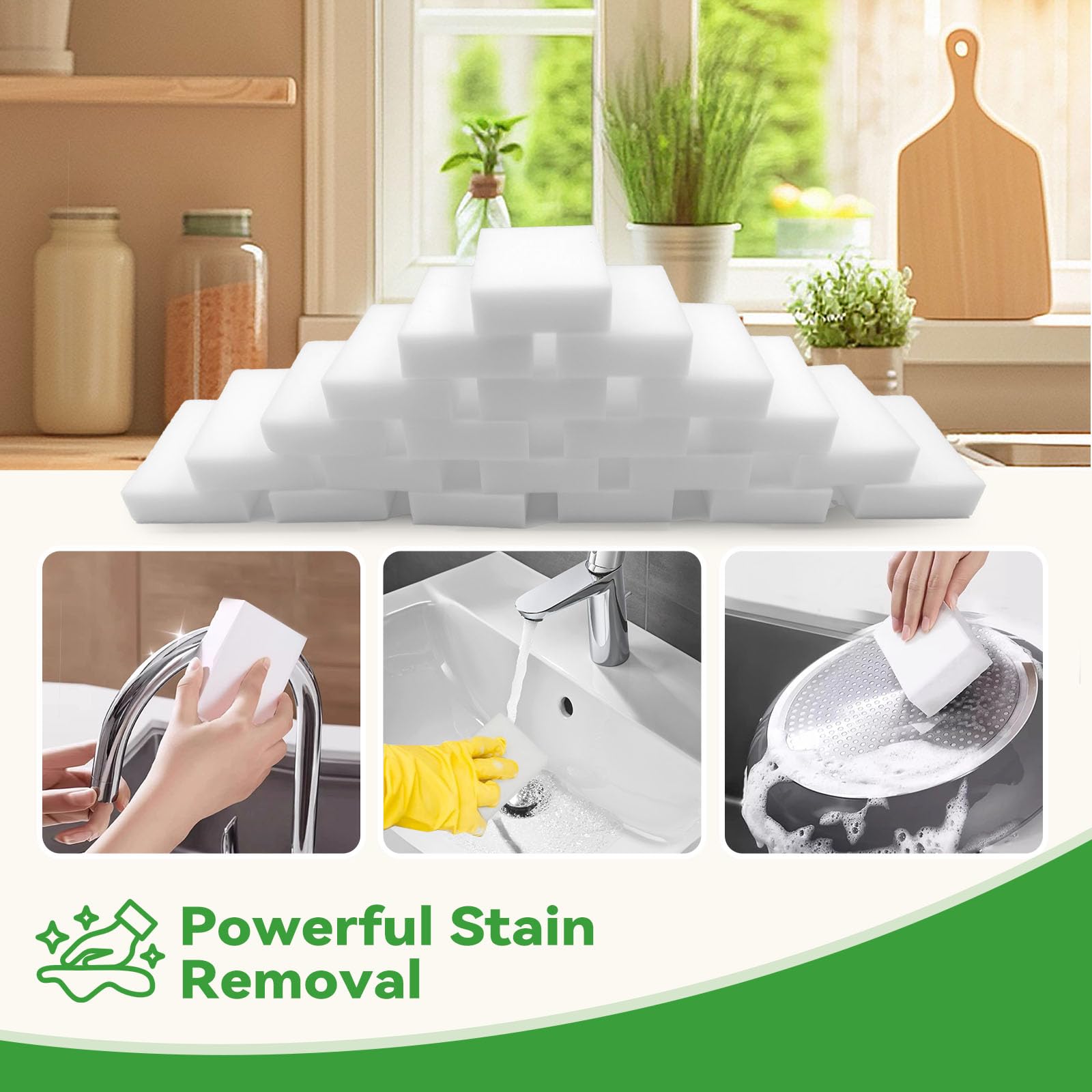 YDN Clean Magic Sponge Erasers, Water-Activated Cleaning Sponge, Multi-Purpose Melamine Foam Cleaner for Kitchen, Bathroom, Walls, Shoes & Car Interior – Durable, Non-Scratch & Reusable (100)