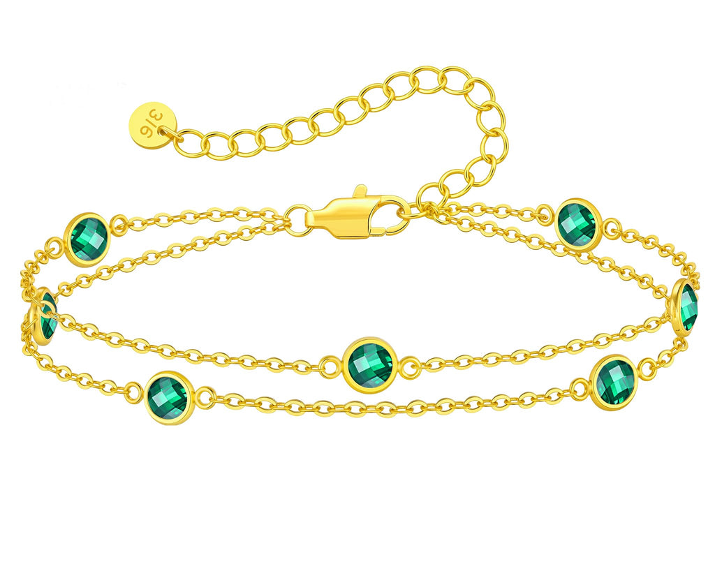 LOUISA SECRET Mothers Day Gifts Birthstone Bracelets for Women, Charm Link Double Strand Bracelet for Mom Wife Her, Birthday Anniversary Christmas