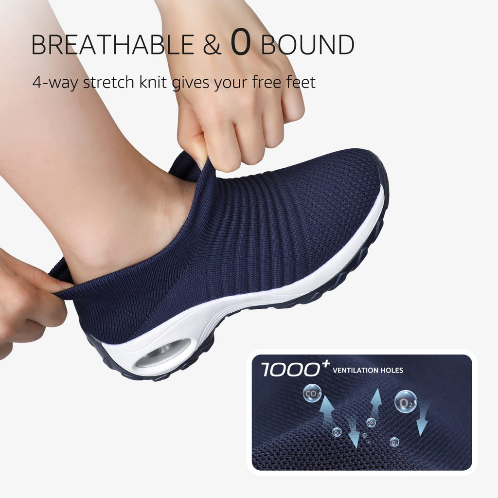 STQ Walking Shoes Women Slip on Sneakers Tennis Work Non Slip Arch Support Orthopedic Comfortable Nursing Plantar Fasciitis Breathable Mesh Fashion Ladies Navy 8