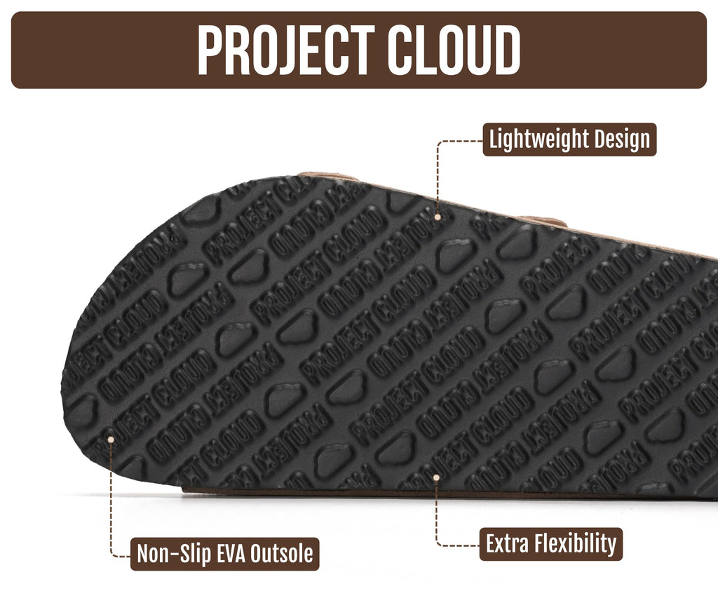 Project Cloud 100% Genuine Leather Flat Sandals For Women 2026 Cork Footbed Womens Sandals with Memory Foam and arch support Vacation Essentials Slides for Women Footwear (Venita, Chestnut, 8)