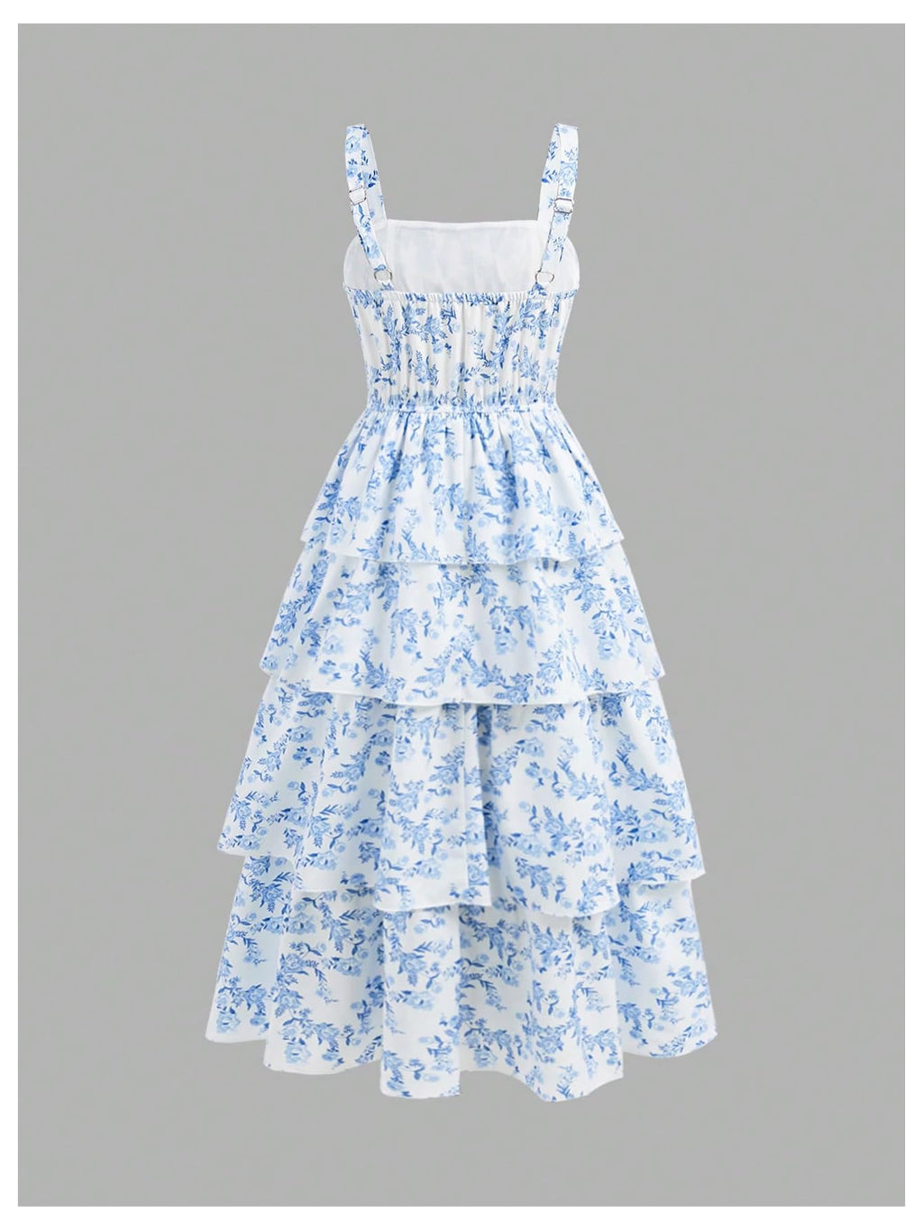 Verdusa Girl's Floral Layered Long Dress Tiered Sleeveless Tank Dress Spring Outfits Blue 9 Years
